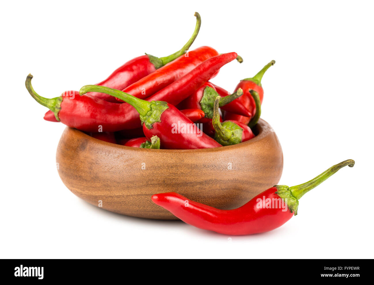 Red Hot Chili Peppers nella ciotola di legno Foto Stock