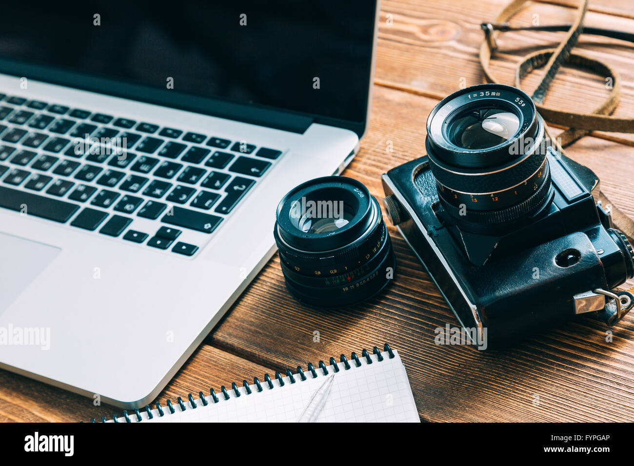 Spazio di lavoro per il fotografo Foto Stock