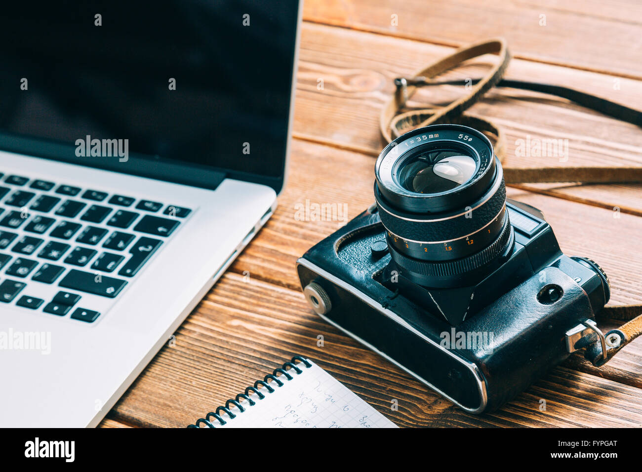 Spazio di lavoro per il fotografo Foto Stock