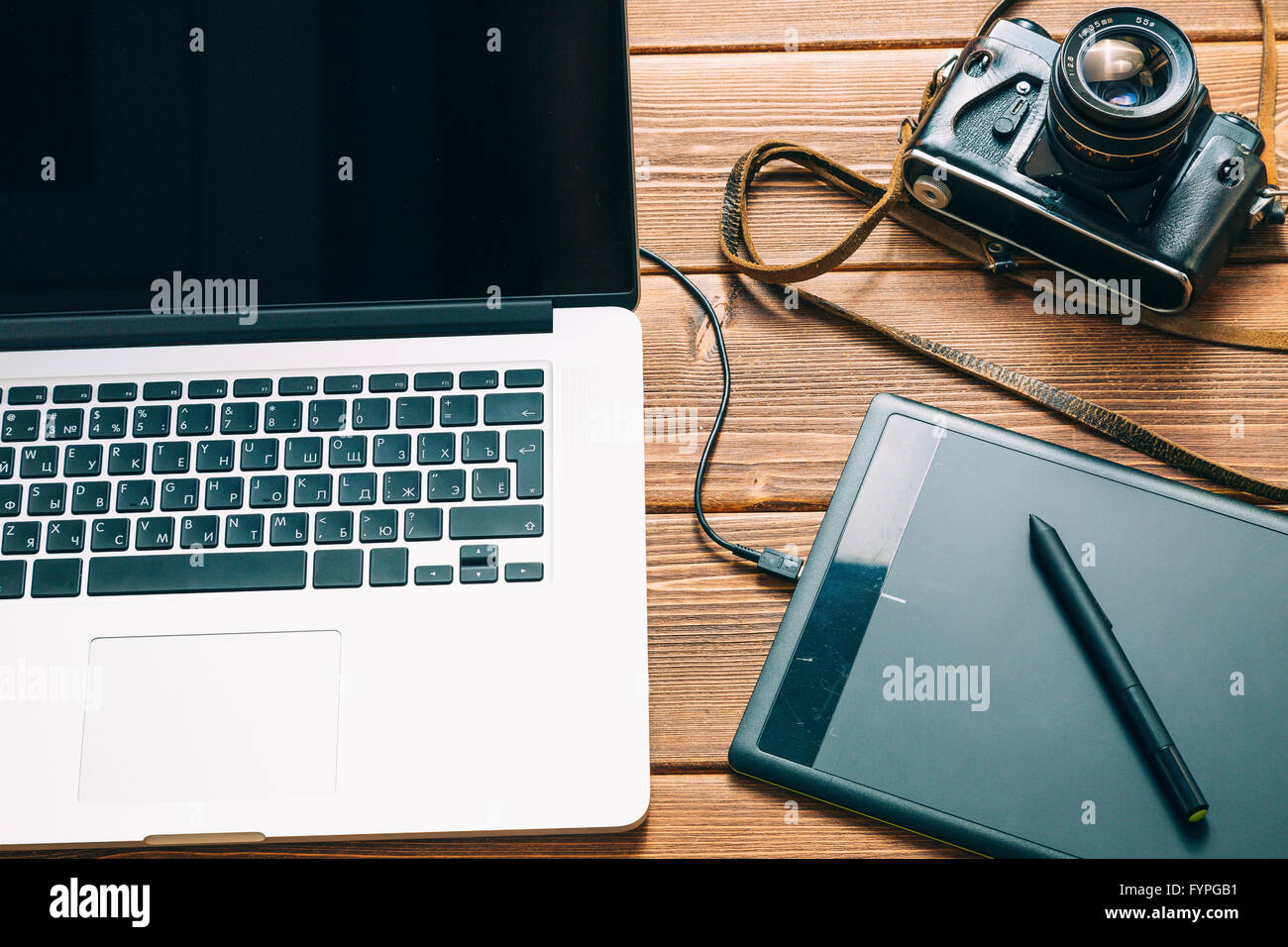 Spazio di lavoro per il fotografo Foto Stock