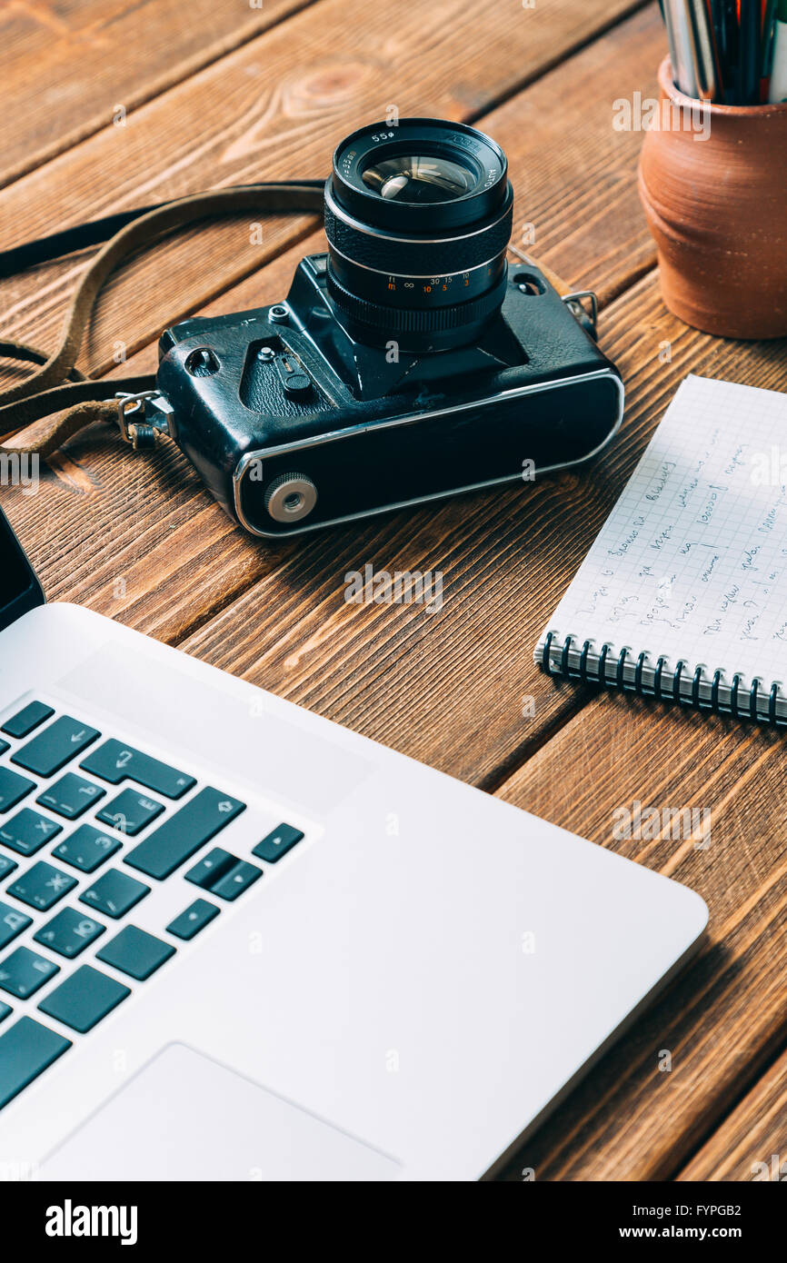 Spazio di lavoro per il fotografo Foto Stock