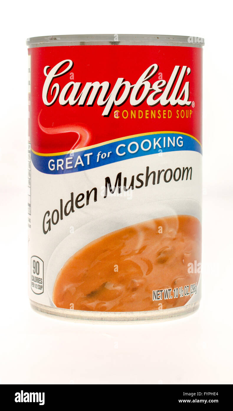 Winneconne, WI - 21 Nov 2015: una lattina di Campbell's zuppa di fungo d'oro Foto Stock