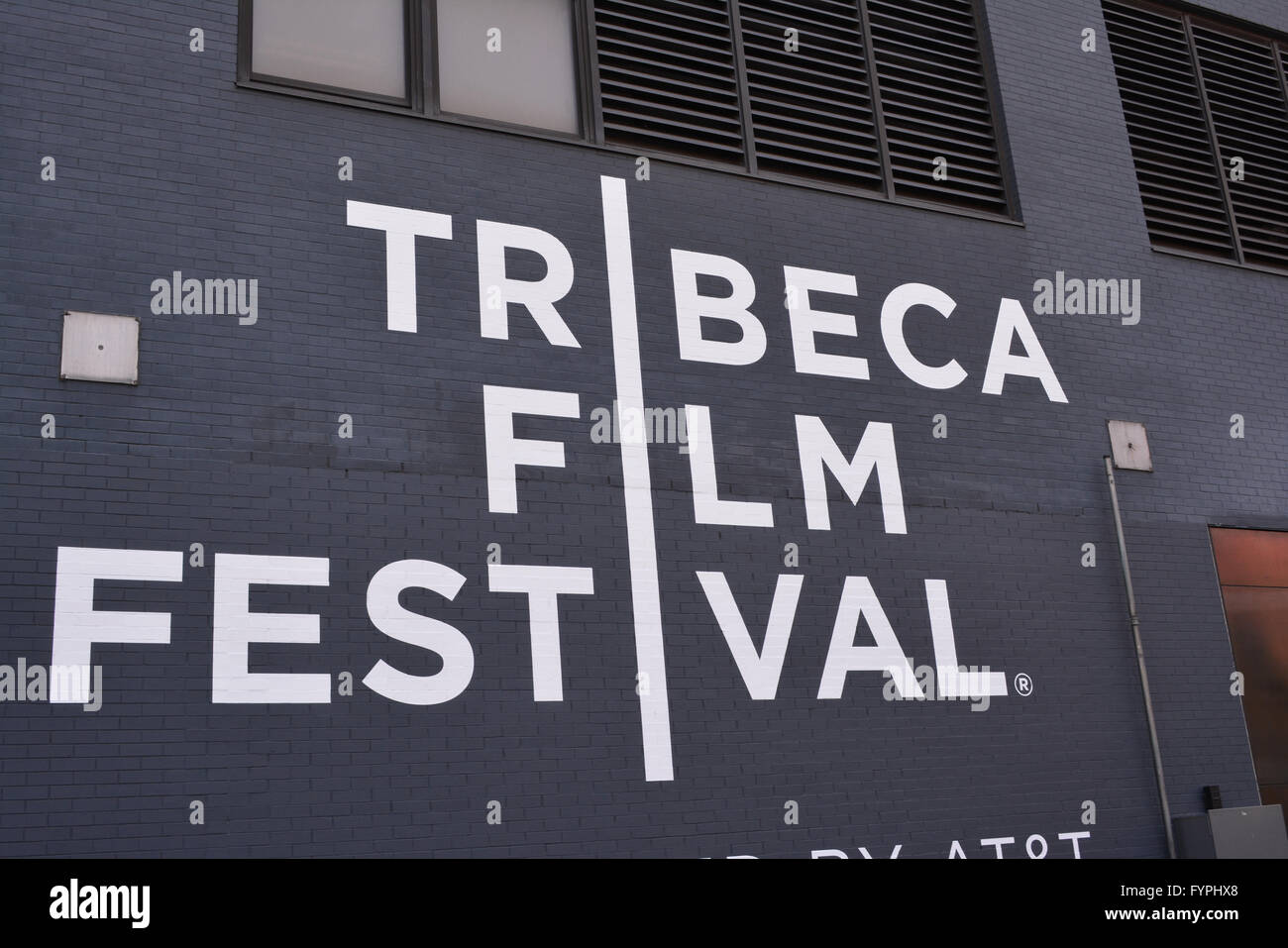Segno per il Tribeca Film Festival in Lower Manhattan. Foto Stock
