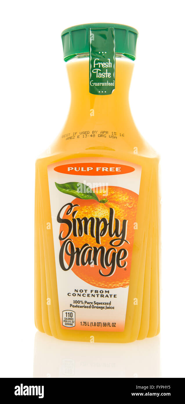 Winneconne, WI - 26 Feb 2016: contenitore di semplicemente arancione; succo di arancia Foto Stock