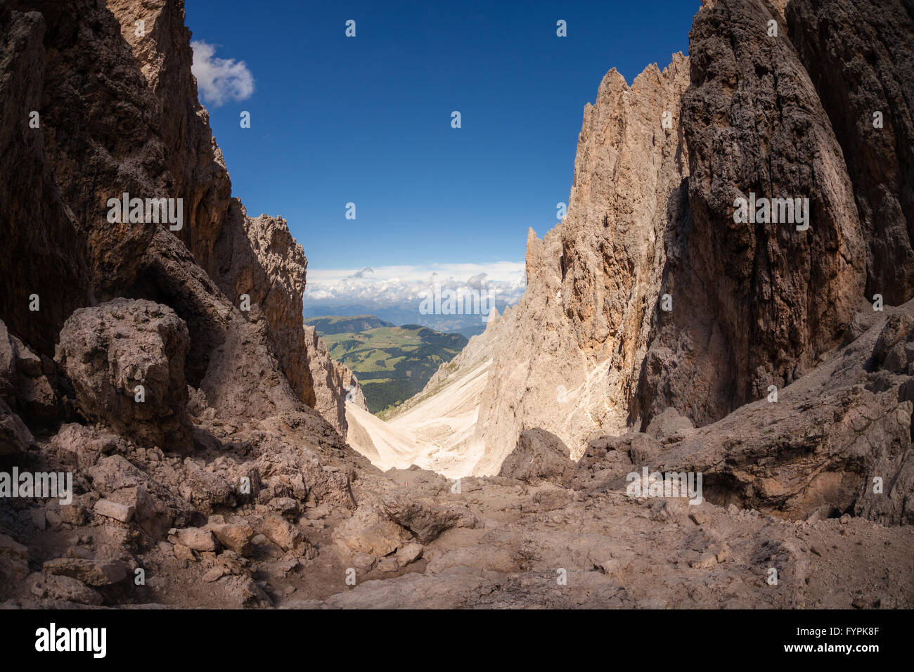 Sassolungo montagna picchi rocciosi Foto Stock