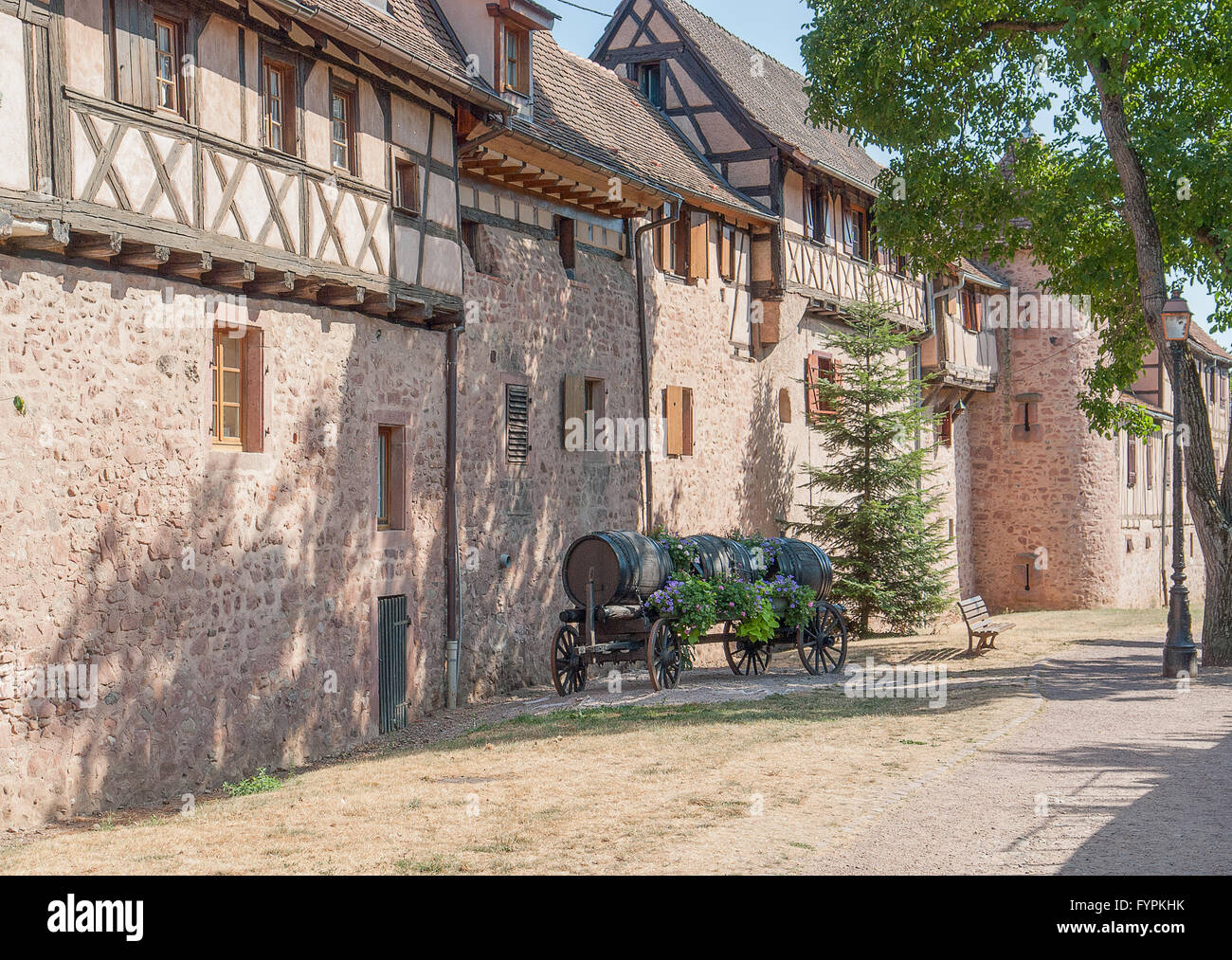 Vista sulla città di Riquewihr, una città in Alsazia, Francia Foto Stock