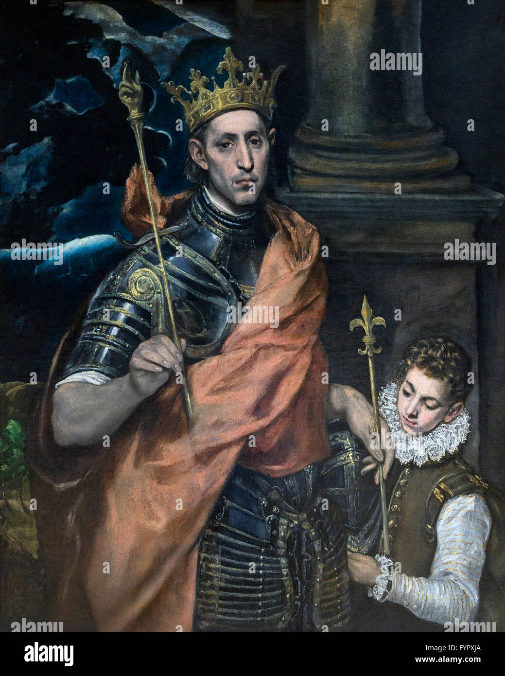 San Luigi Re di Francia con una pagina di El Greco, 1585-1590, il Musee du Louvre, Parigi Francia, Europa Foto Stock