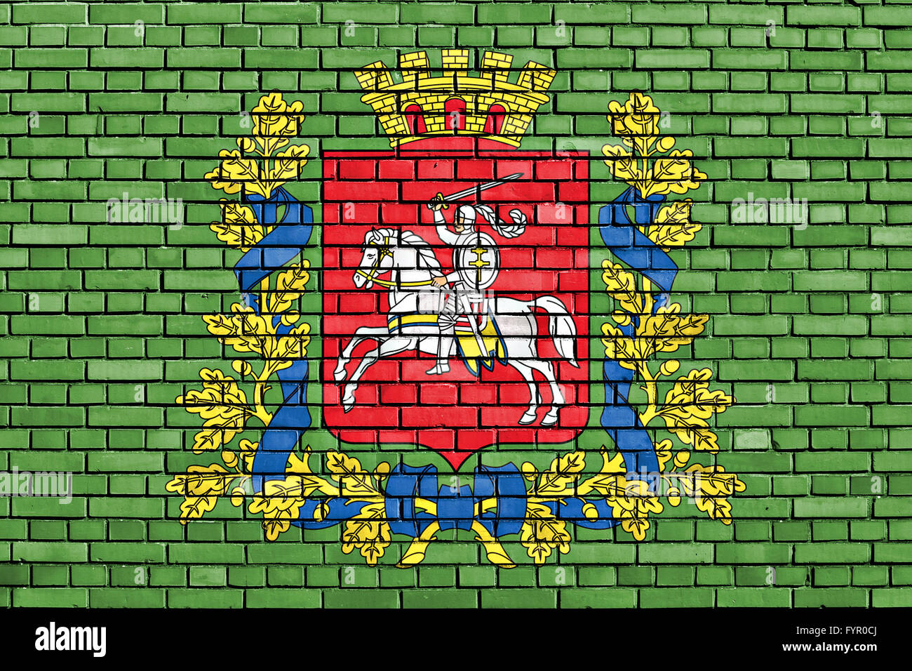 Bandiera della regione di Vitebsk dipinta su un muro di mattoni Foto Stock