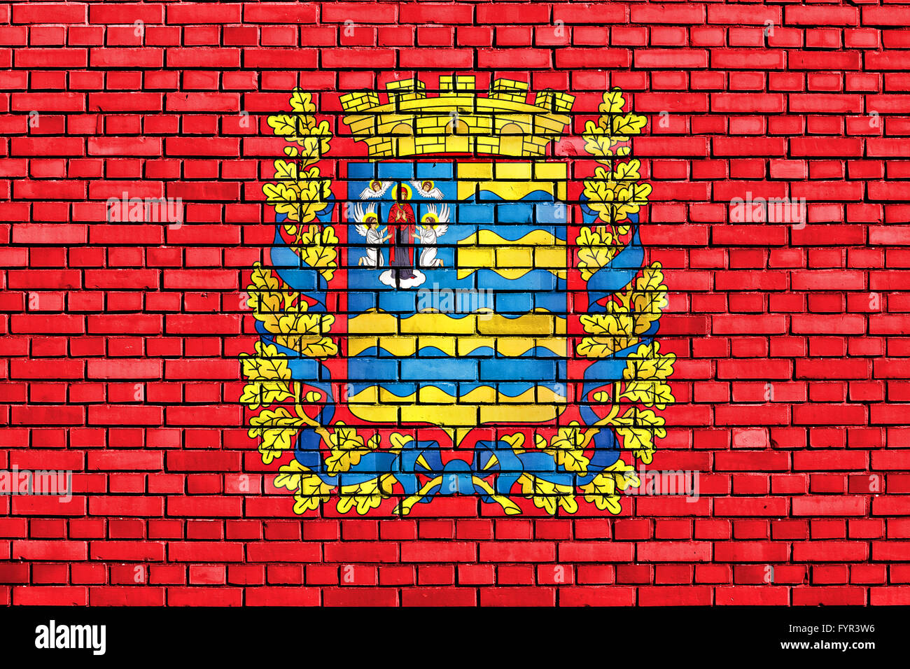 Bandiera della Regione di Minsk dipinta su un muro di mattoni Foto Stock