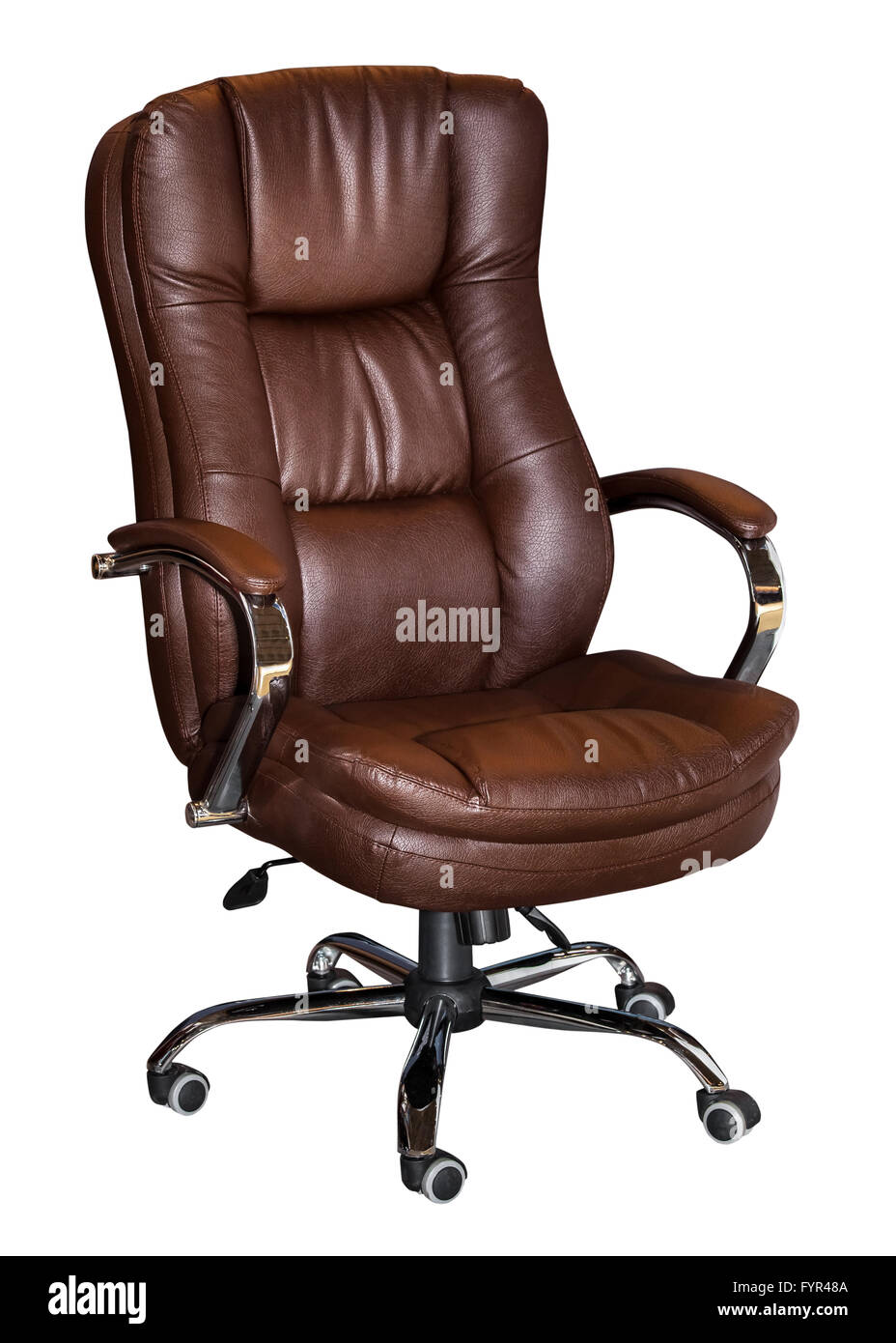 Tornitura marrone cuoio sedia ufficio isolato Foto Stock