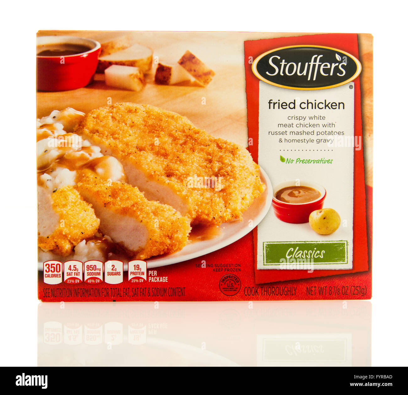 Waupun, WI - 9 Marzo 2016: casella di Stouffer il fritto di pollo congelati a cena Foto Stock