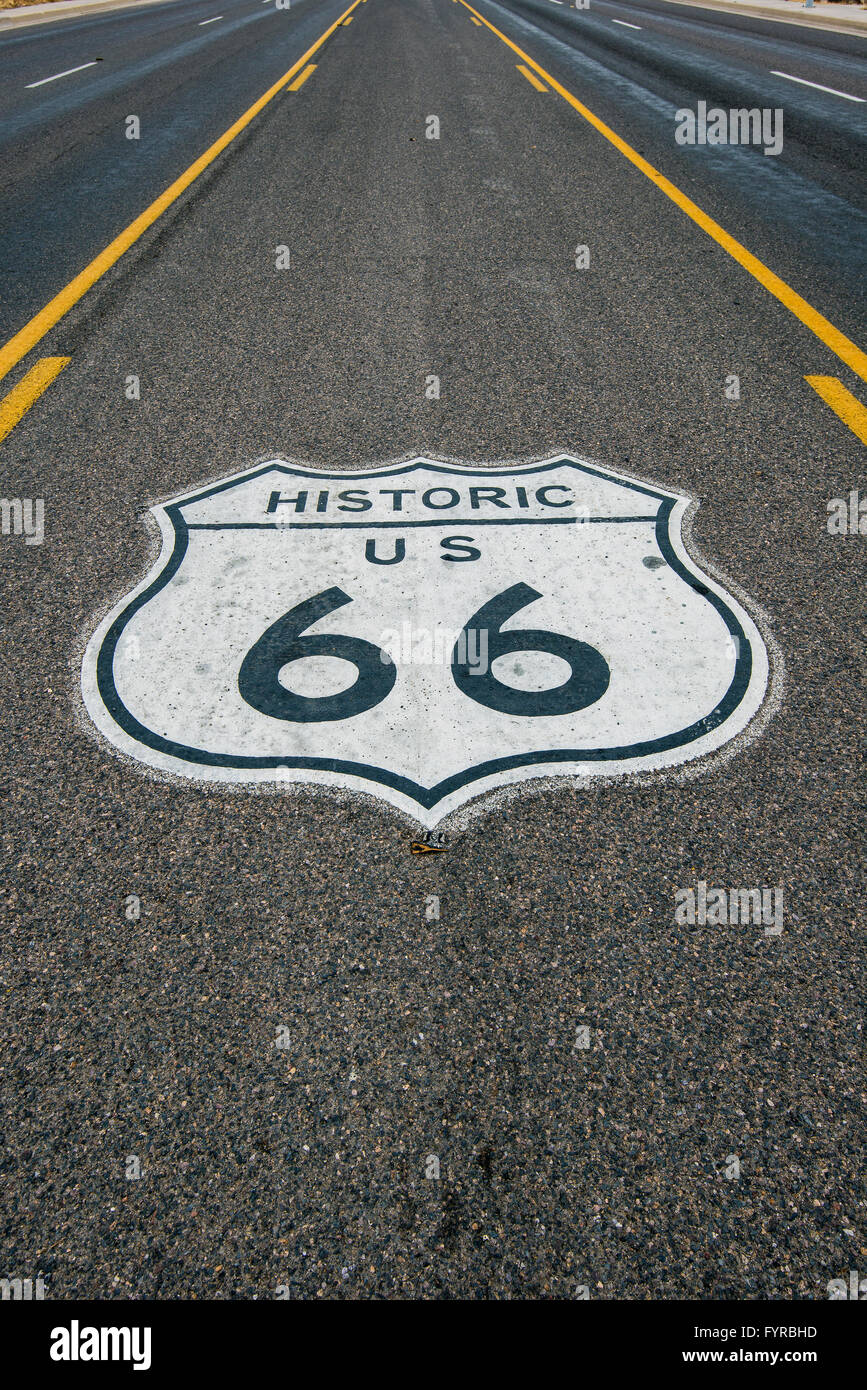 Stati Uniti Route 66 orizzontale cartello stradale, Arizona, Stati Uniti d'America Foto Stock