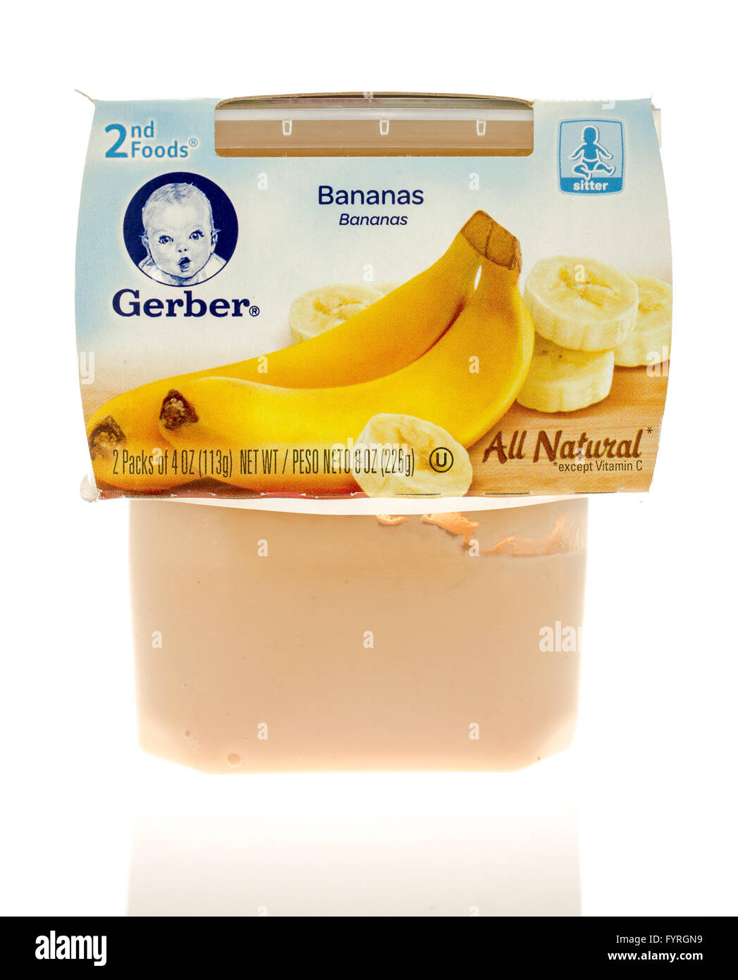 Winneconne, WI - 19 Nov 2015: Pacchetto di Gerber banana tutti naturali alimenti per neonati Foto Stock