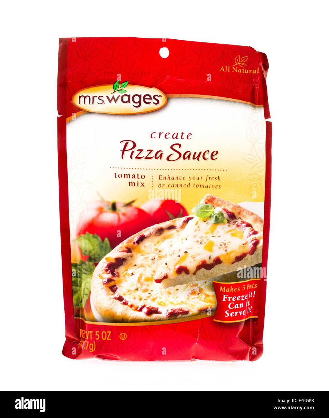 Winneconne, WI - 20 Aprile 2015: Pacchetto di salario della sig.ra pizza sauce mix utilizzato per la produzione di conserve. Foto Stock