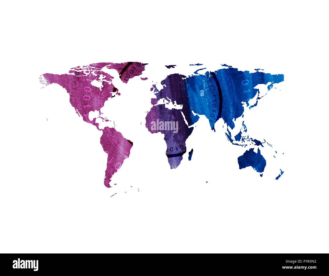 Luminose tech acquerello mappa del mondo Foto Stock Luminose tech acquerello mappa del mondo Foto Stock