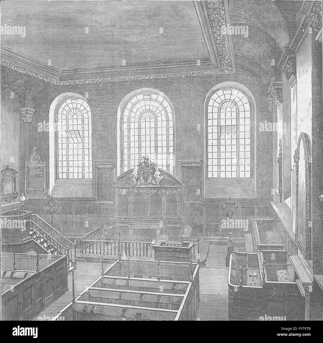 CHEAPSIDE: interni di St.Michael, Wood Street. Londra, antica stampa c1880 Foto Stock