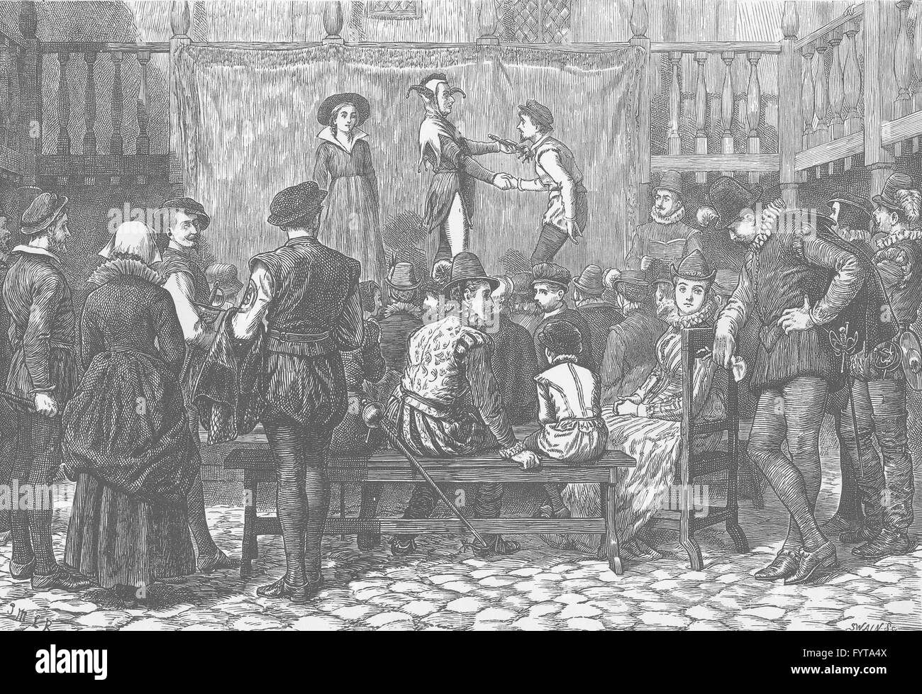 Teatro: un gioco in un London Inn cantiere, nel tempo della regina Elisabetta, c1880 Foto Stock