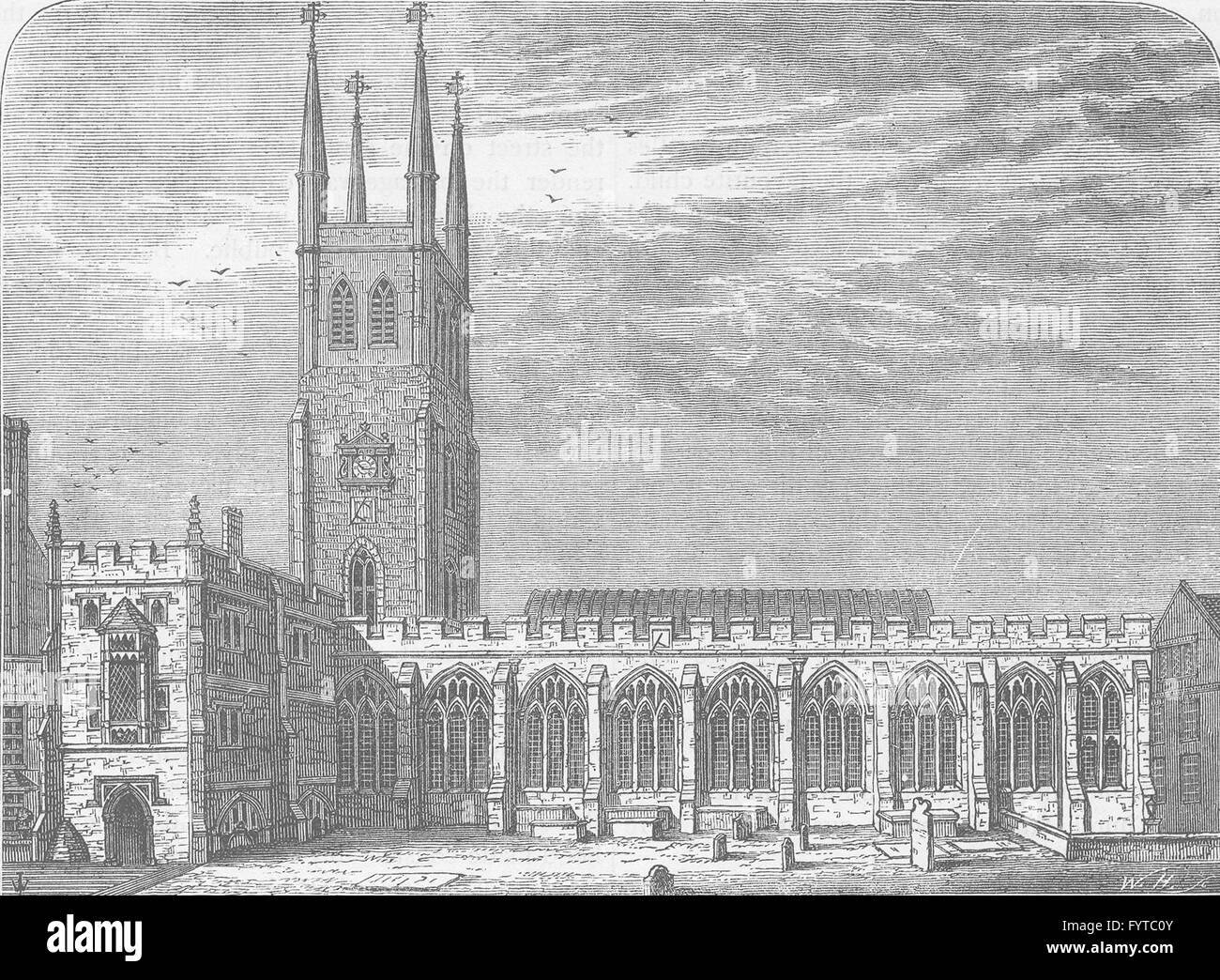 Città di Londra: San Sepolcro-senza-Newgate chiesa nel 1737, antica stampa c1880 Foto Stock