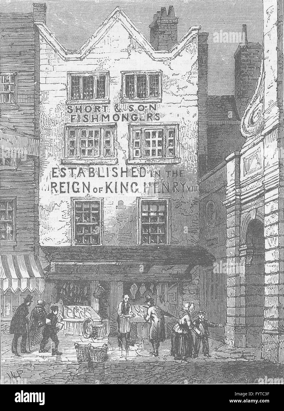 Tribunali: Il vecchio negozio di pesce da Temple Bar, 1846. Londra, antica stampa c1880 Foto Stock