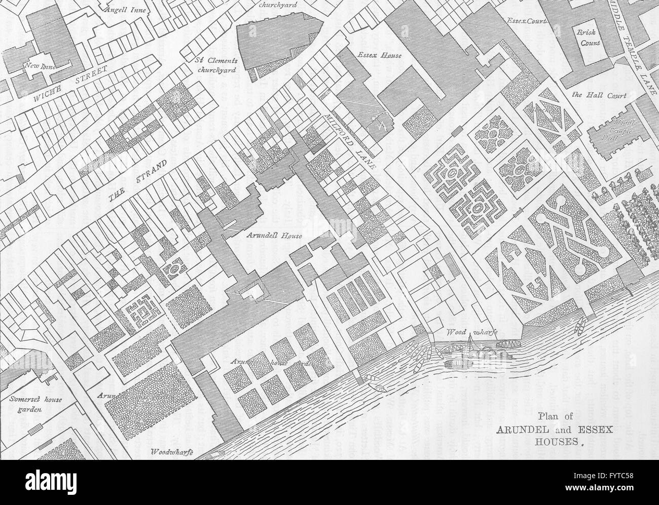 Il filamento: Piano di Arundel e Essex Case. Londra, c1880 mappa antichi Foto Stock
