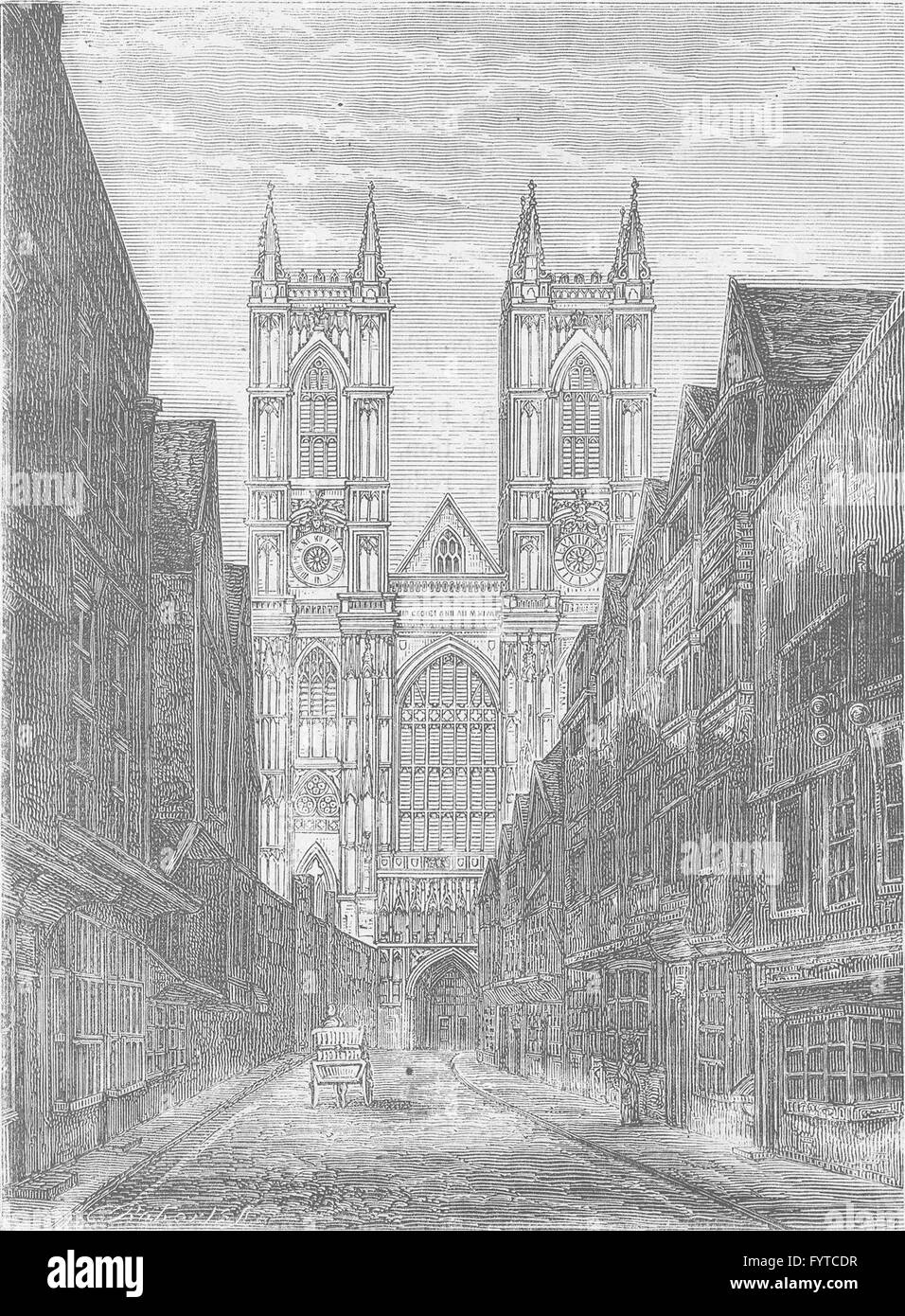 Abbazia di Westminster: fronte ovest di Westminster Abbey, da Tothill Street, c1880 Foto Stock