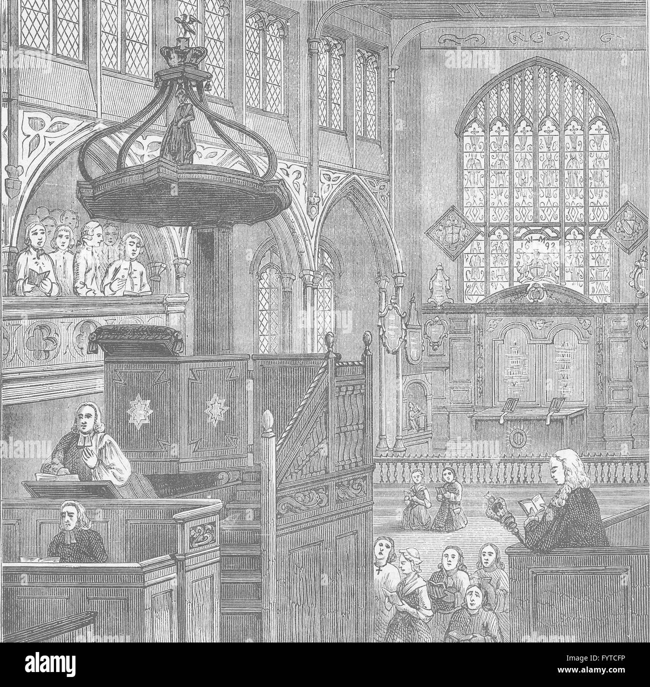 WESTMINSTER: interni di Santa Margherita la chiesa nel 1695. Londra, antica stampa c1880 Foto Stock
