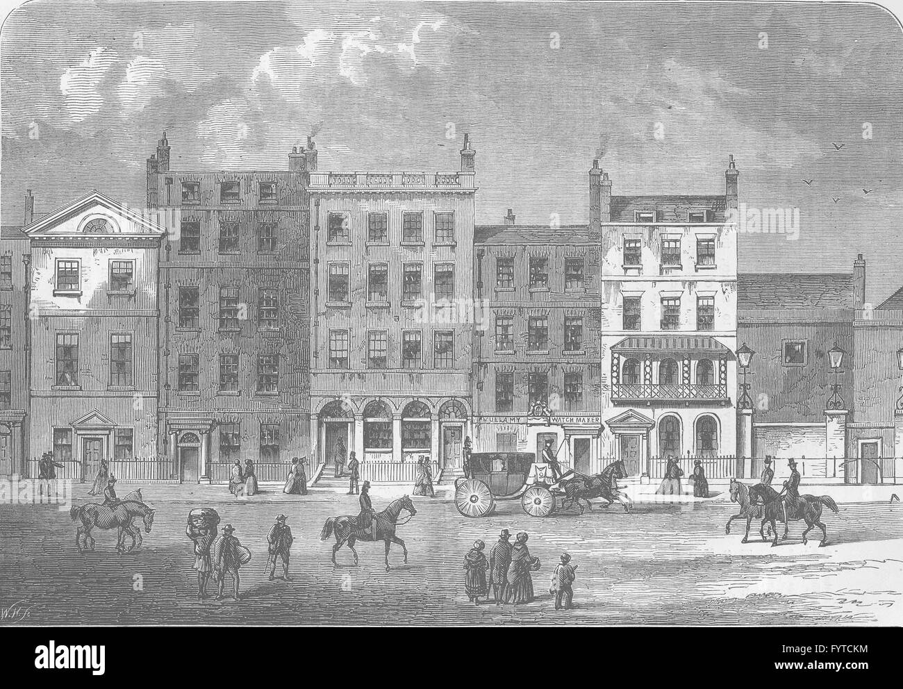 PALL MALL: Vista di vecchie case di circa 1830. Londra, antica stampa c1880 Foto Stock