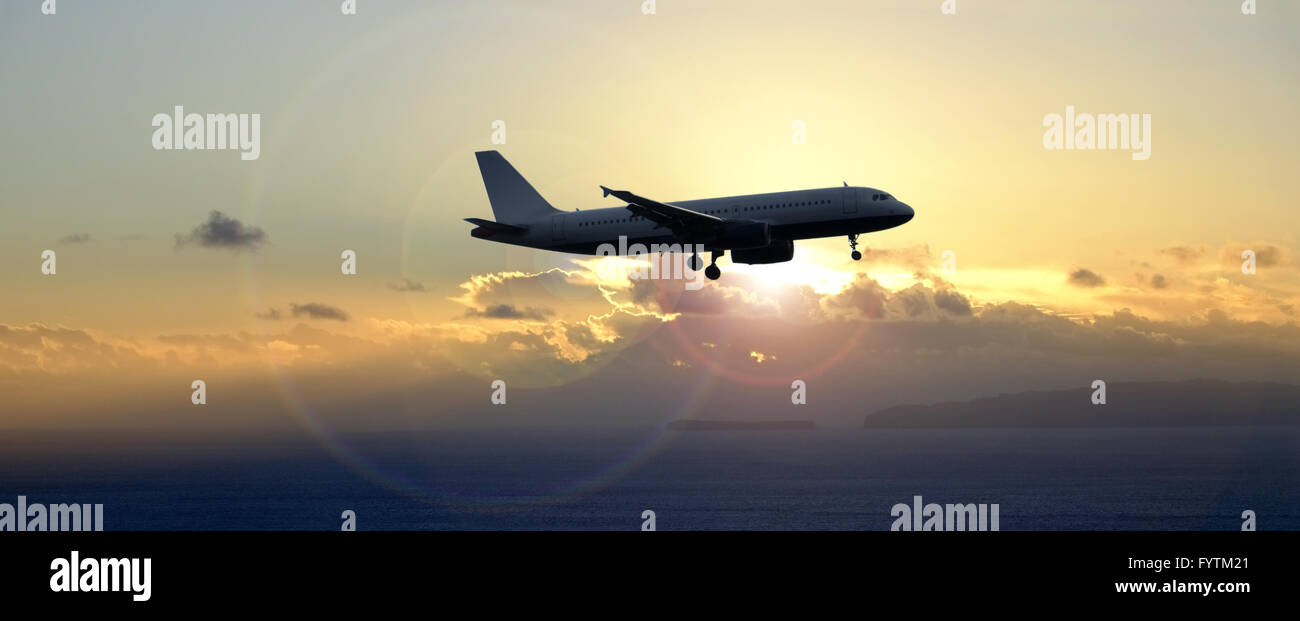 In aereo durante il volo di avvicinamento Foto Stock