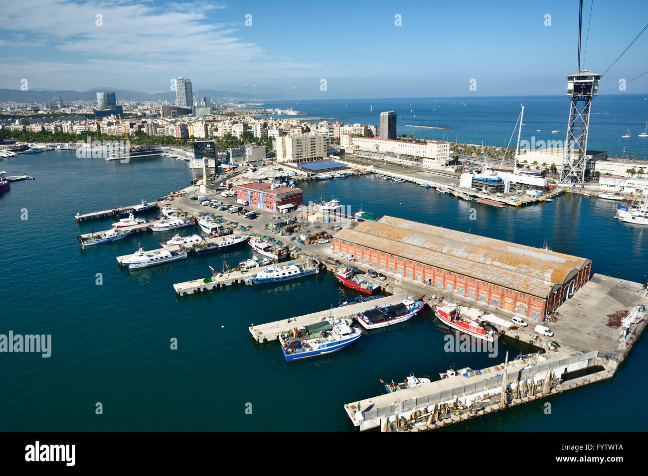 Paesaggio visto dalla funivia di Barcellona, in Catalogna, Spagna, Europa Foto Stock
