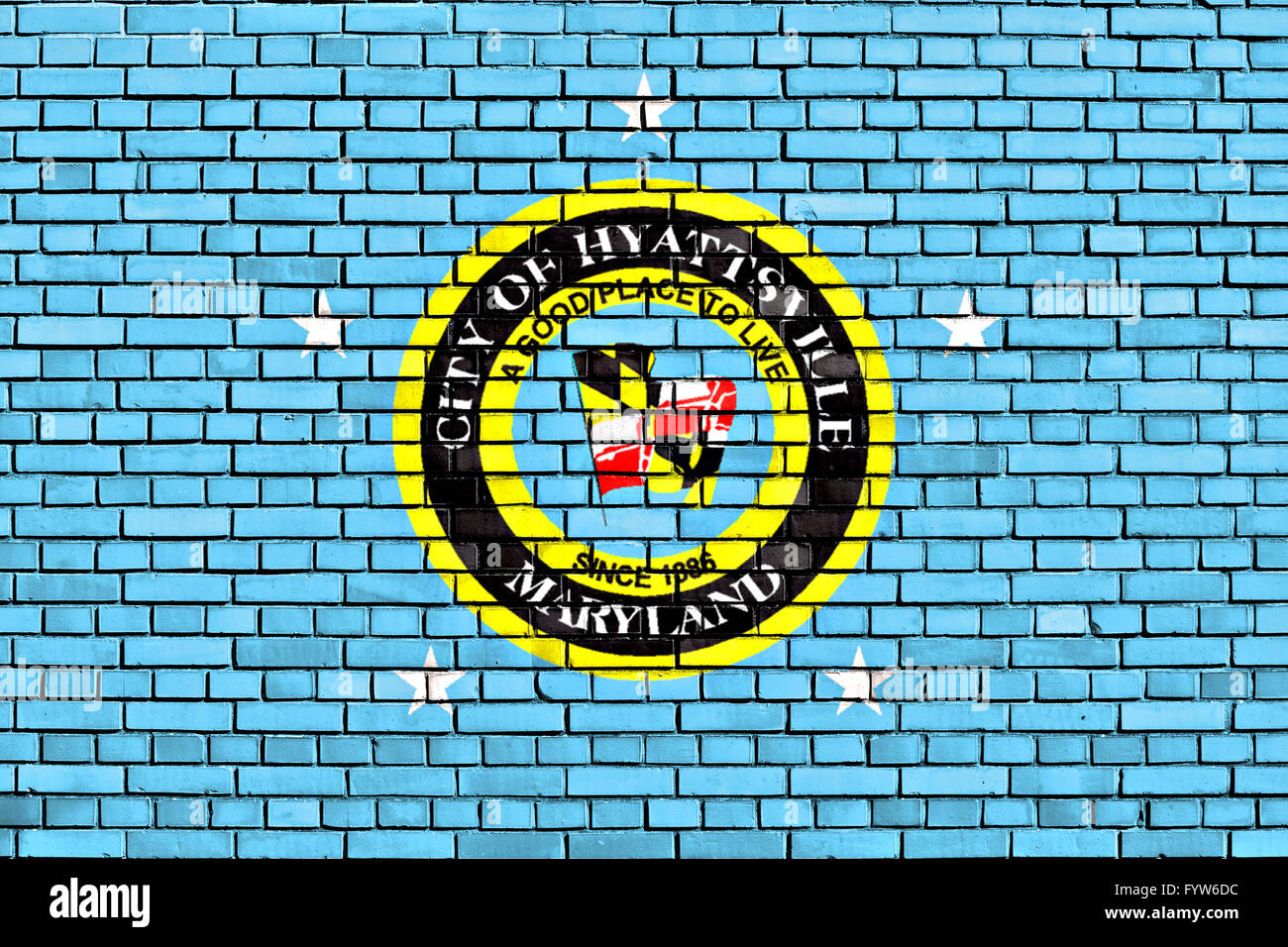 Bandiera di Hyattsville dipinta su un muro di mattoni Foto Stock
