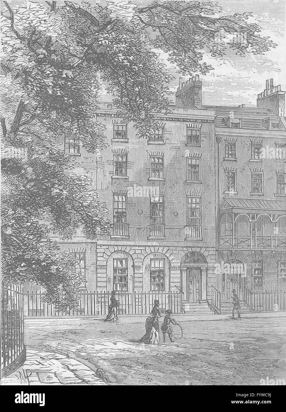 BLOOMSBURY: Sir Thomas Lawrence's House, Russell Square. Londra, stampa c1880 Foto Stock
