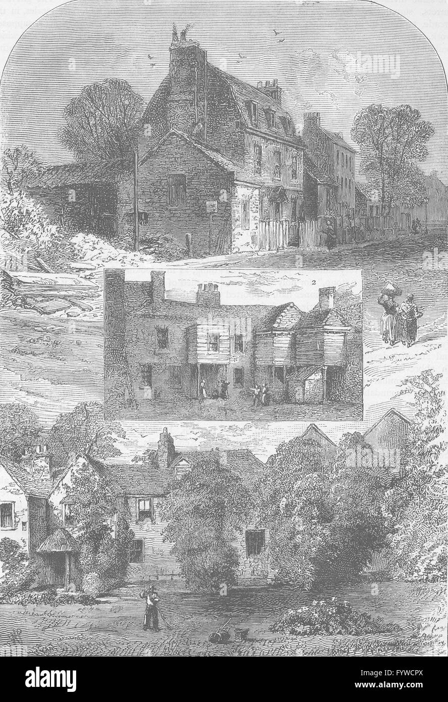 Vecchio Kensington: 1. Manor House, 2. Vecchia Taverna, 3. Little Holland House, c1880 Foto Stock