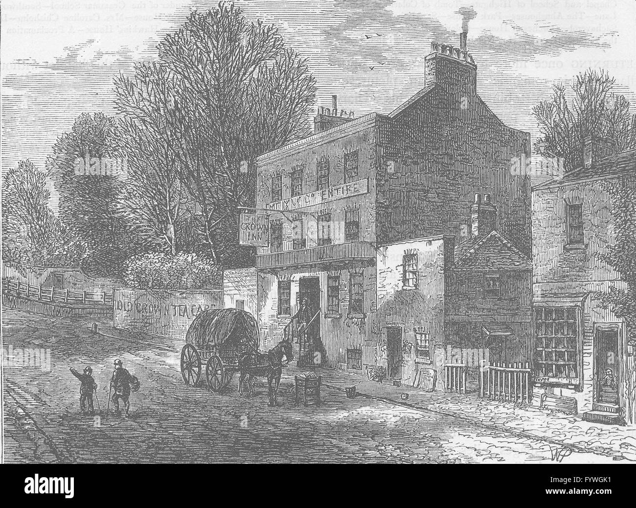 HIGHGATE: "Vecchi Crown Inn di' nel 1830. Londra, antica stampa c1880 Foto Stock