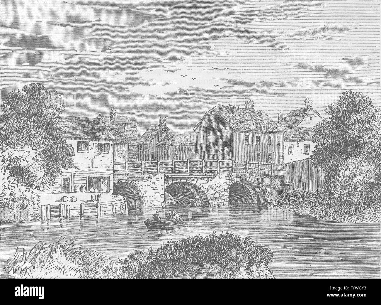 STRATFORD: vecchio ponte di prua. Londra, antica stampa c1880 Foto Stock