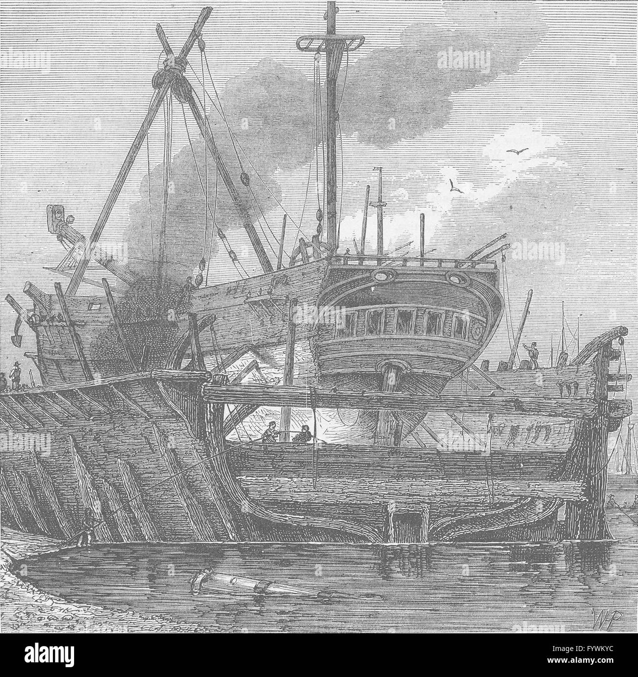 ROTHERHITHE: bacino galleggiante, Deptford (1820). Londra, antica stampa c1880 Foto Stock