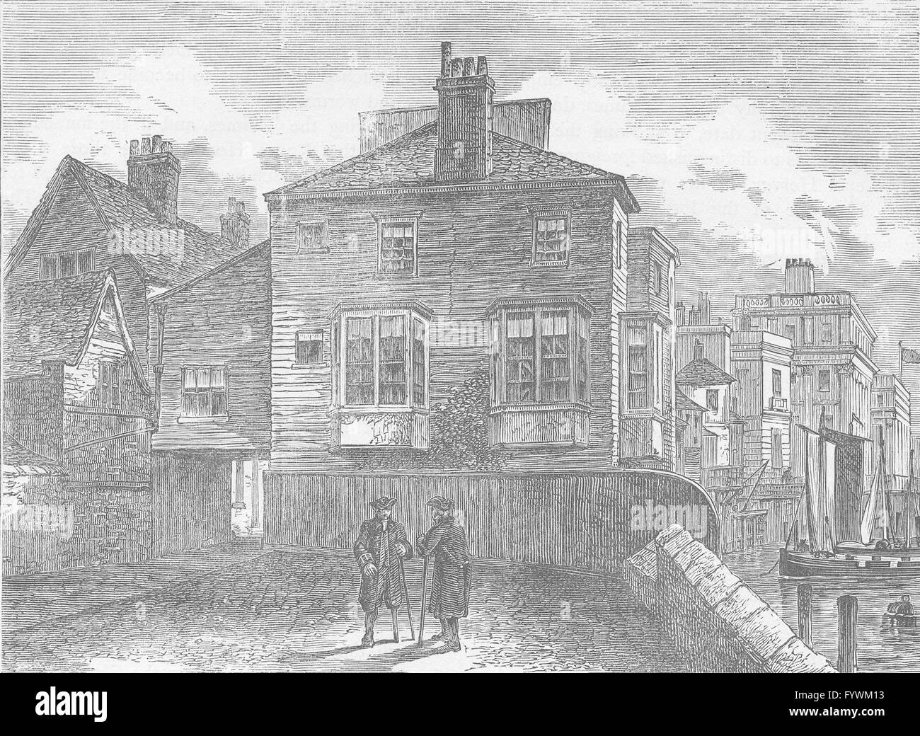 GREENWICH: corona e scettro Inn, Greenwich. Londra, antica stampa c1880 Foto Stock