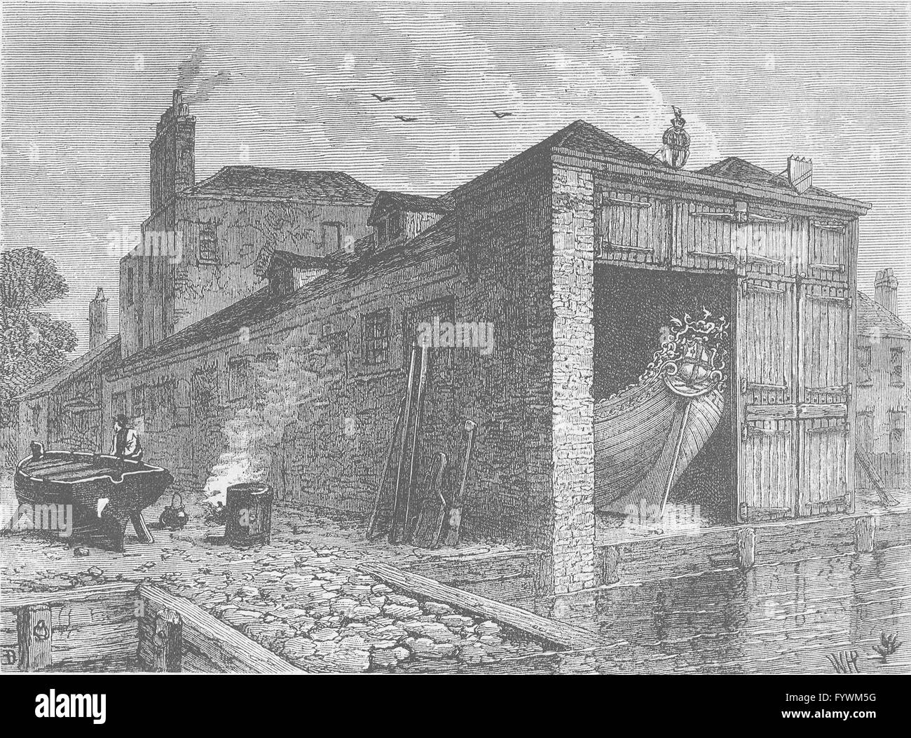 LAMBETH: Searle della barca in cantiere, nel 1830. Londra, antica stampa c1880 Foto Stock