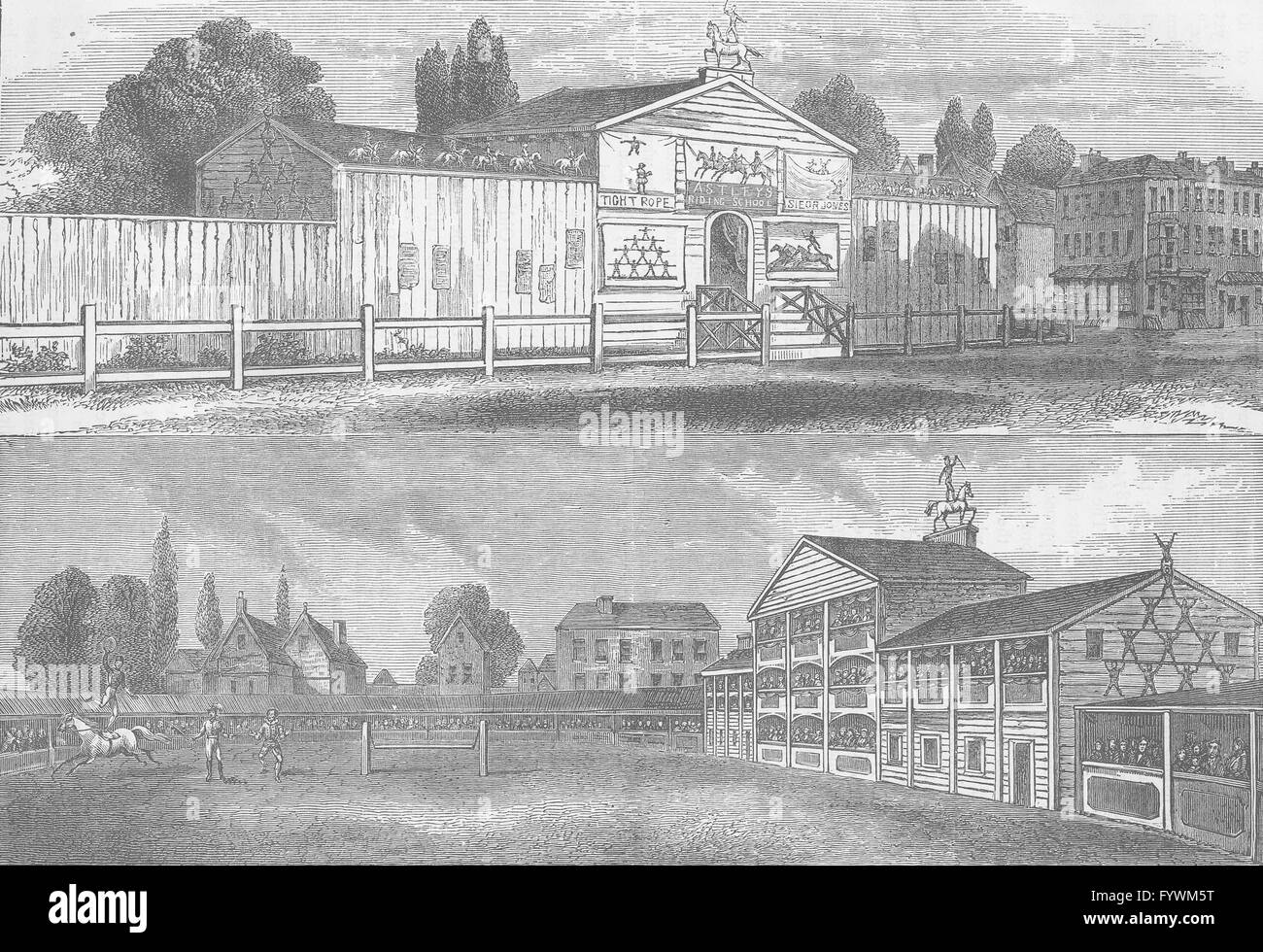 LAMBETH: Astley la scuola di equitazione, nel 1770. Londra, antica stampa c1880 Foto Stock