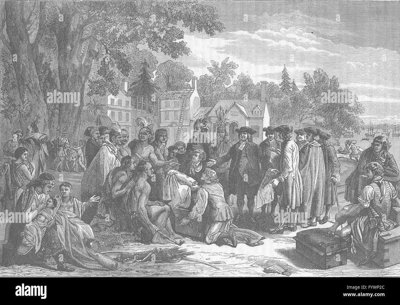 In Pennsylvania: Penn trattato con gli indiani, antica stampa c1880 Foto Stock