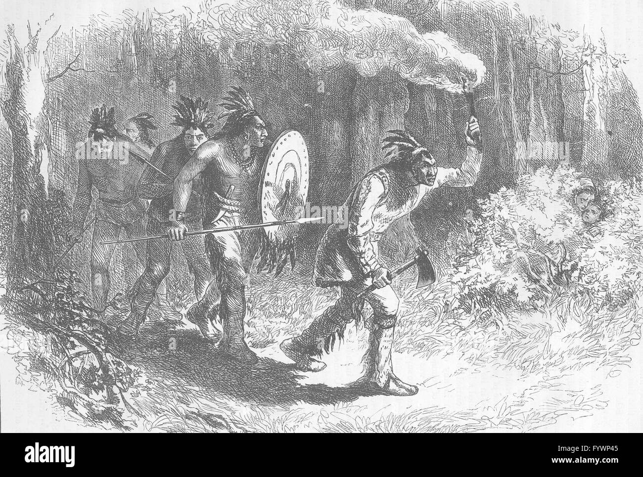 USA: Indiani Tuscaroras tracking fuggiaschi, antica stampa c1880 Foto Stock