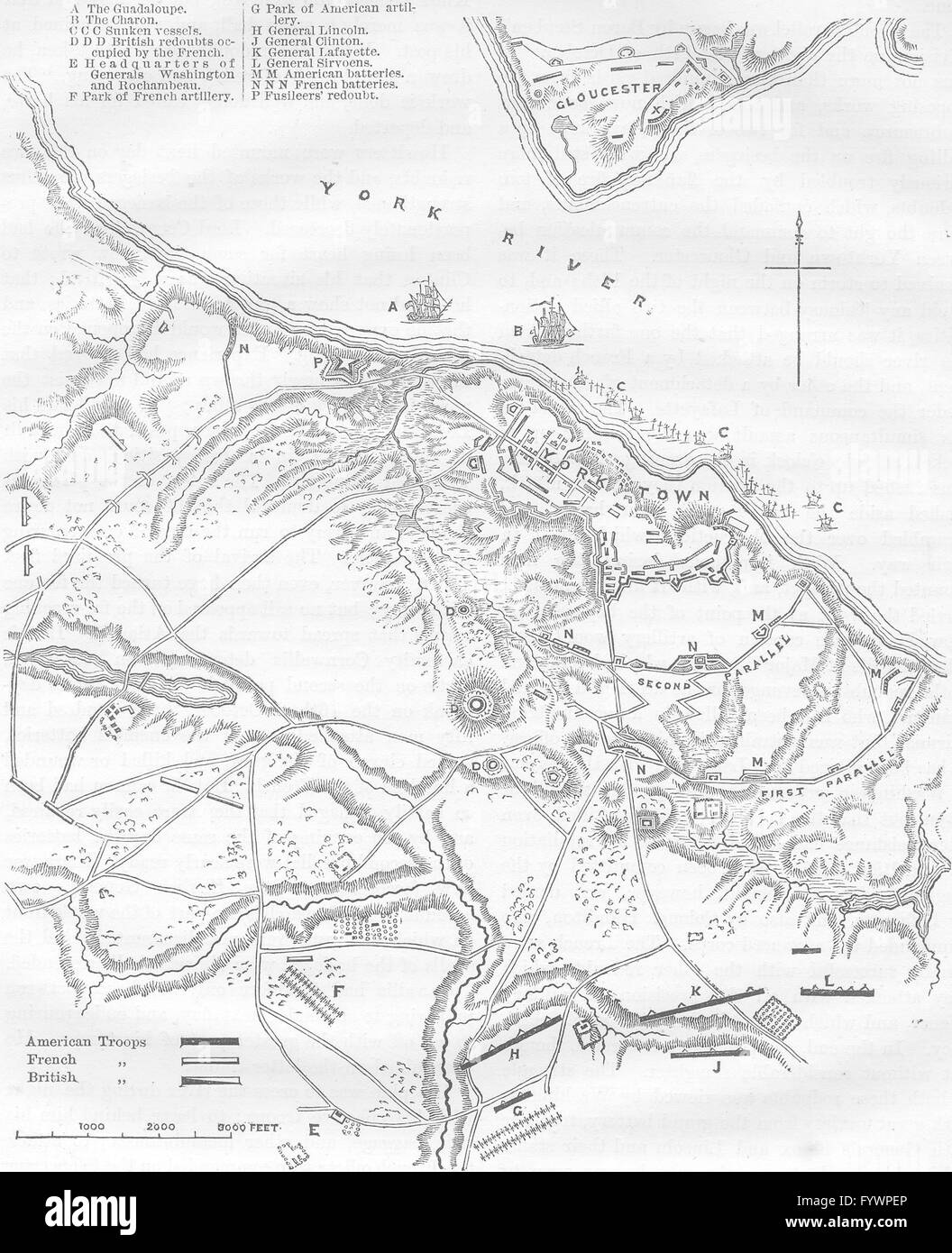 VIRGINIA: Piano di Yorktown, c1880 mappa antichi Foto Stock
