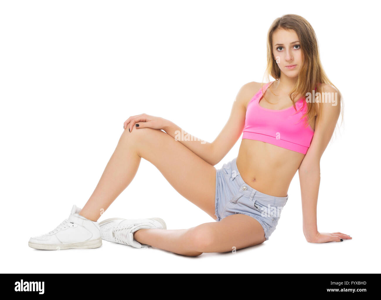 Ragazza in pantaloncini di jeans immagini e fotografie stock ad