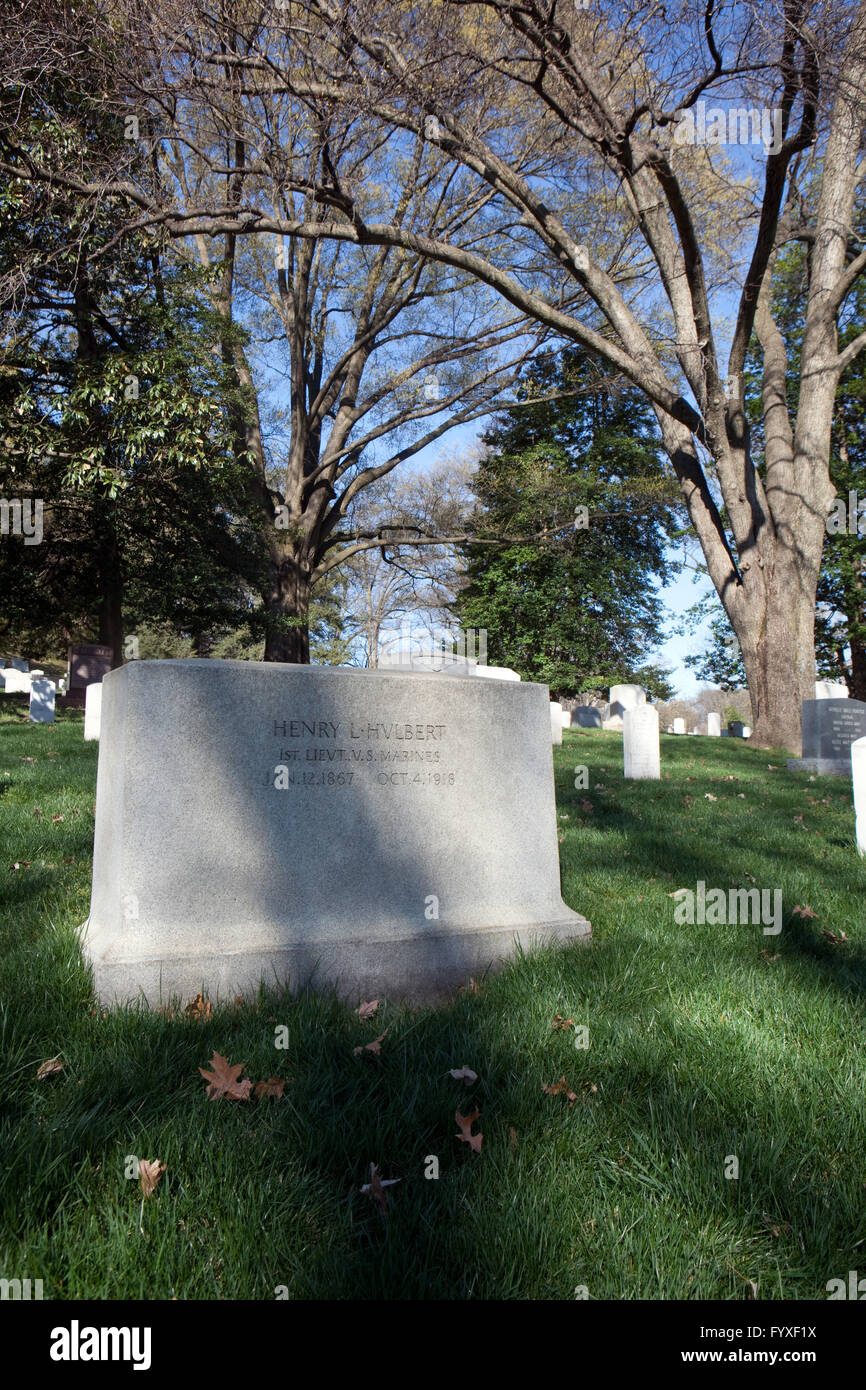 Tomba di Henry Lewis Hulbert, della marina degli Stati Uniti, il Cimitero di Arlington che era nato a Hull in Inghilterra, Regno Unito Foto Stock