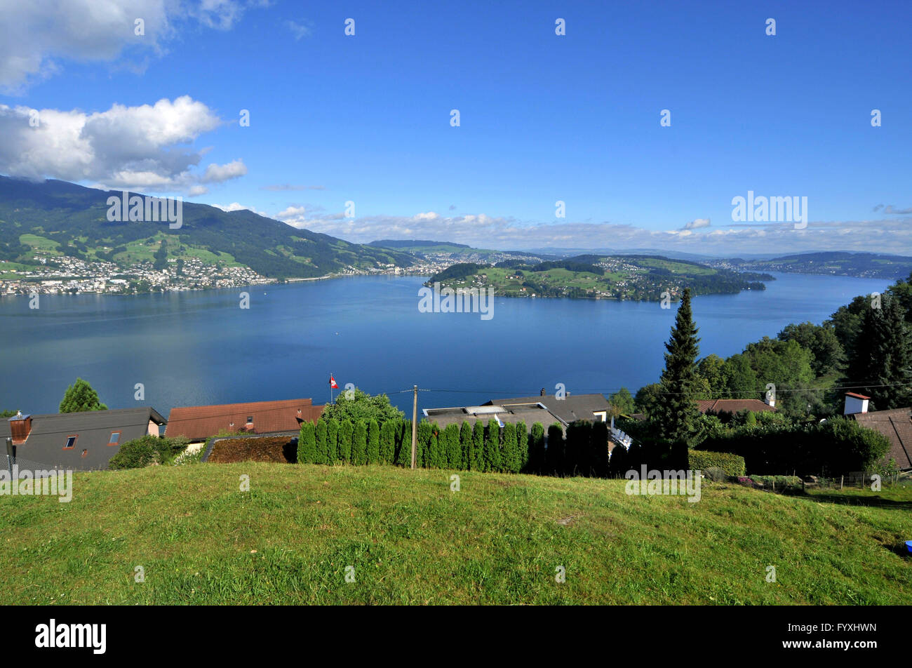 Il lago di Lucerna, Furigen, Stansstad, Nidvaldo, Svizzera / Vierwaldstattersee, Vierwaldstättersee, il Lago dei Quattro Cantoni boscose, Fürigen Foto Stock