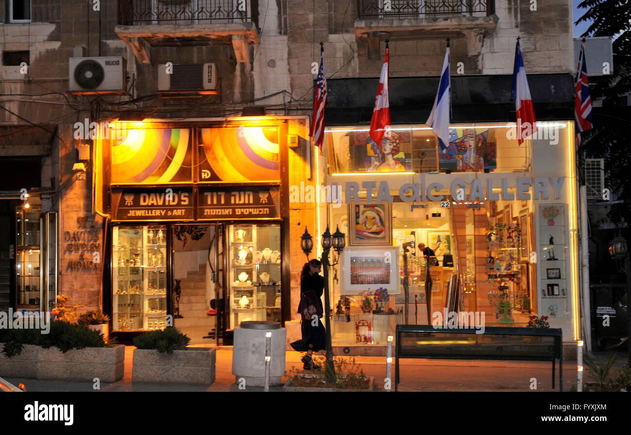 Galleria d'arte, gioielliere, King David Street, Città Vecchia, Gerusalemme, Israele / gioielliere Foto Stock