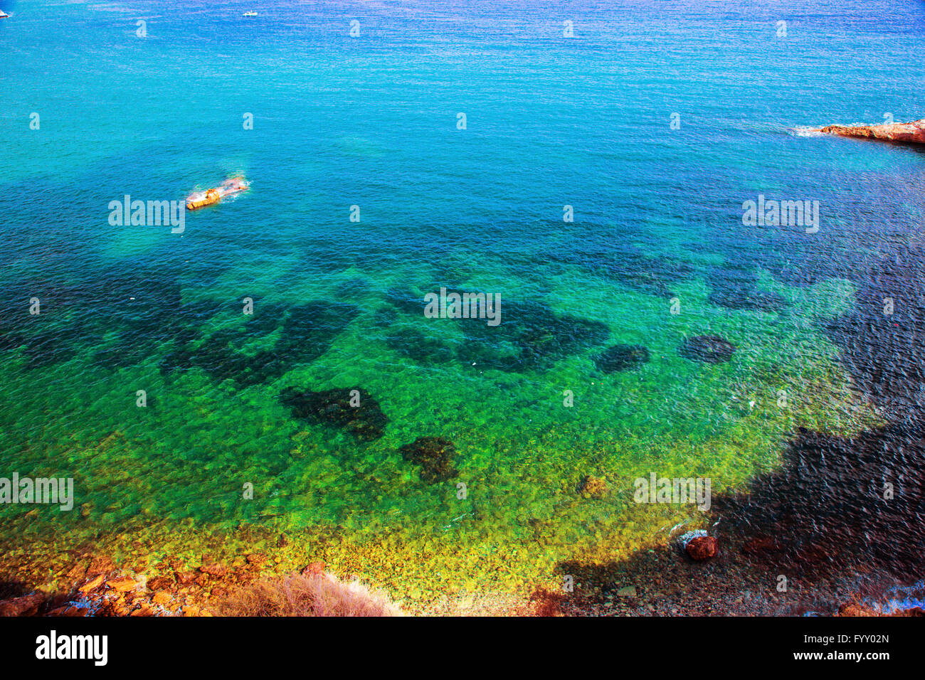 Chiare acque del mare, Ibiza, Spagna Foto Stock