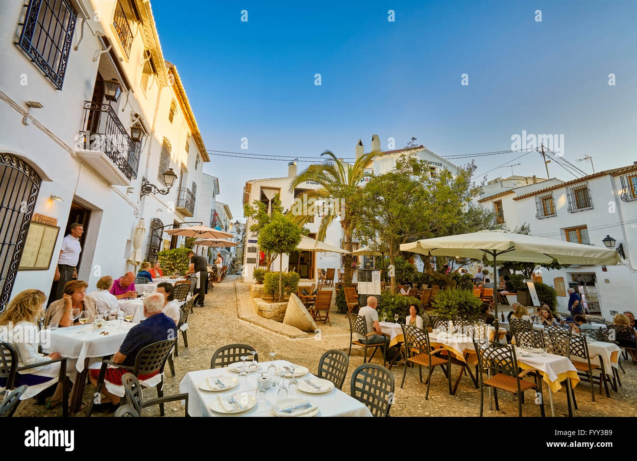 Ristoranti e terrazze di Altea. Alicante. Comunità di Valencia. Spagna Foto Stock
