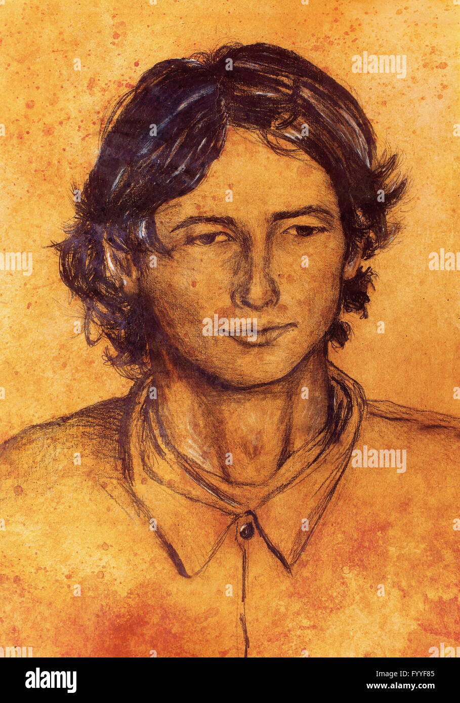 Arte disegno uomo faccia e seppia sfondo. Foto Stock