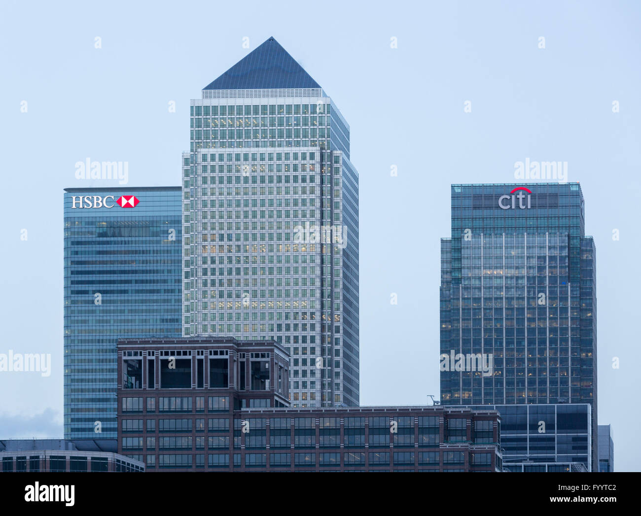 Skyline di Canary Wharf a Londra Foto Stock
