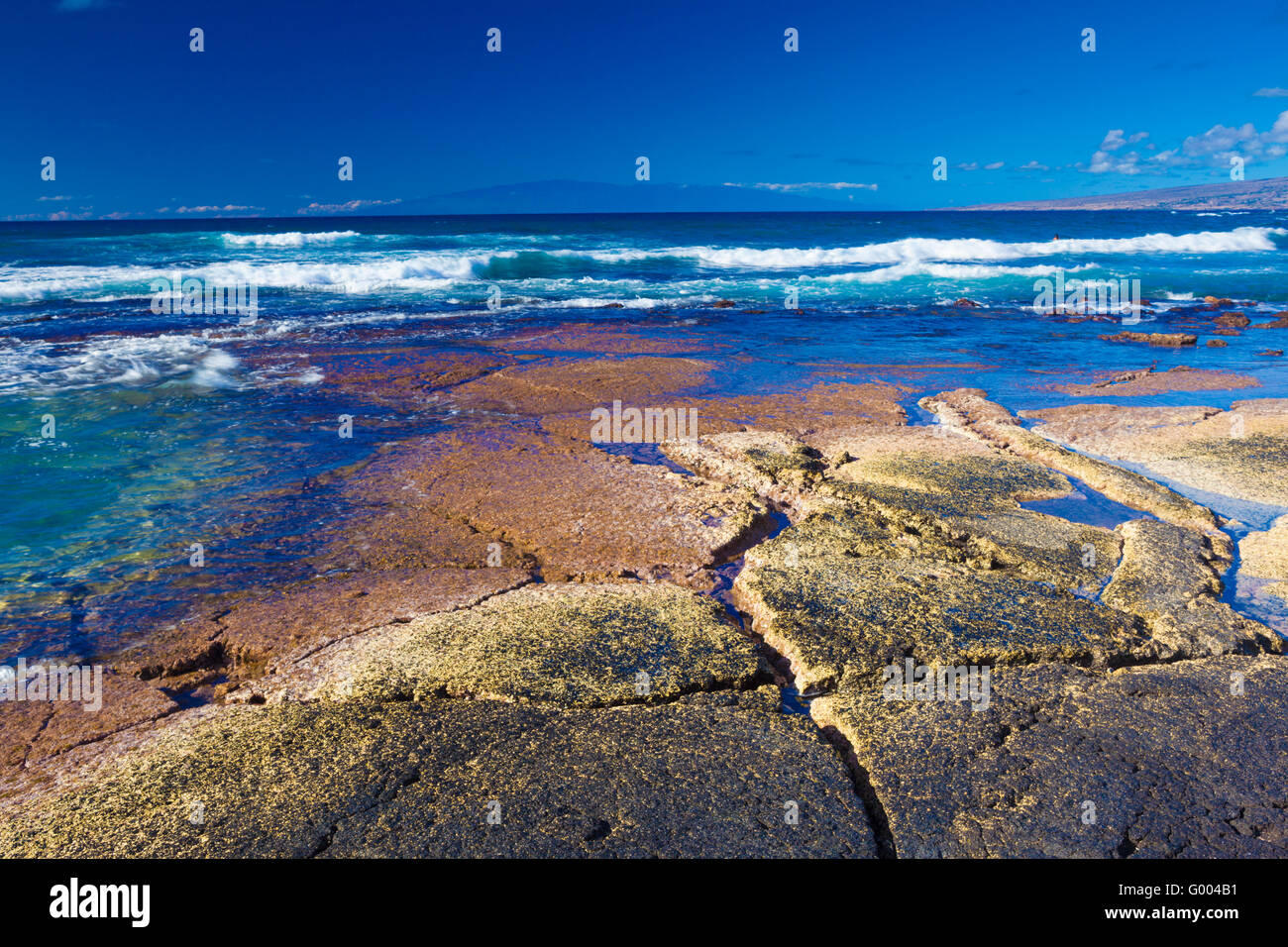 Bella roccia lavica spiaggia alle Hawaii Foto Stock